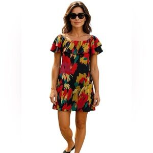 Maggy London Multi-Floral Size 4 Off the Shoulder Dress